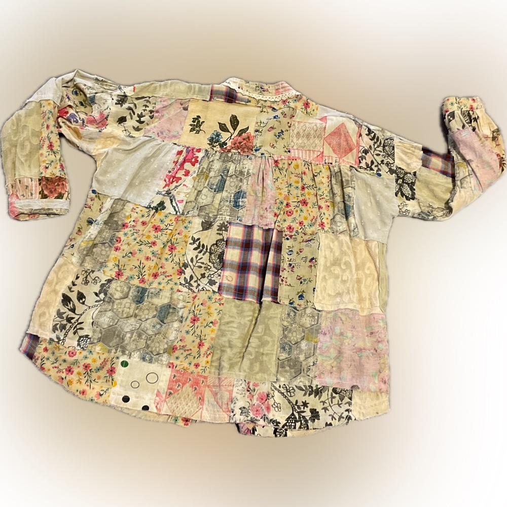 Boho Patchwork Button-Front Women's Top in Beige … - image 4